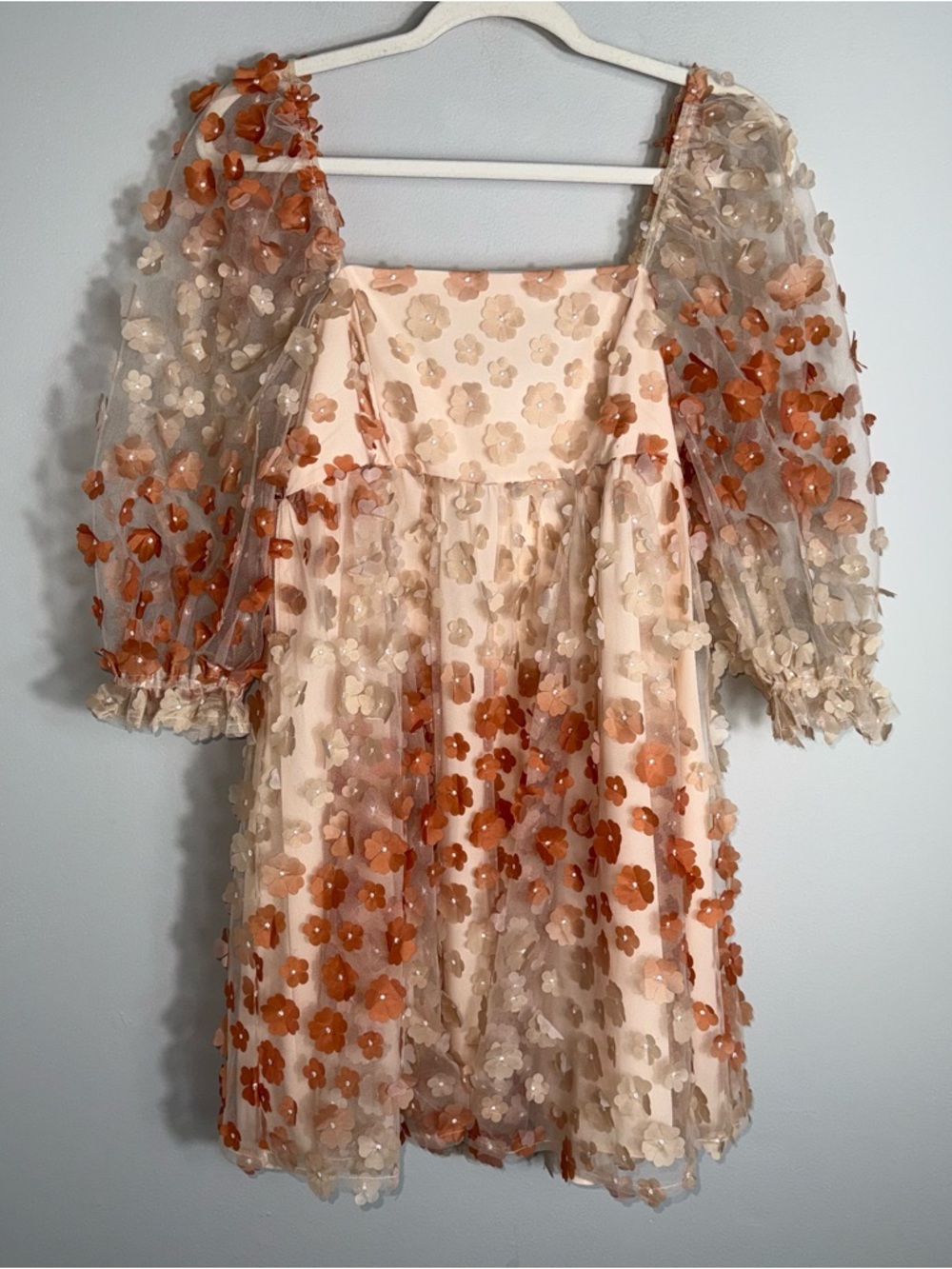 Storia Rust Tie Dye Flower Statement Dress-Mess 3D Flowers-Size Medium-NWT
